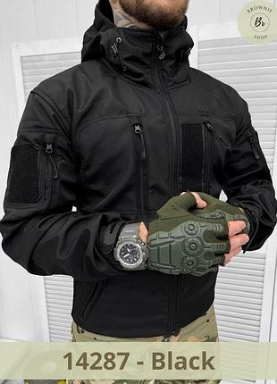 Тактична куртка демісезонна з капюшоном softshell tornado весна чорна, олива, мультикам (арт. 14287-9) black, s