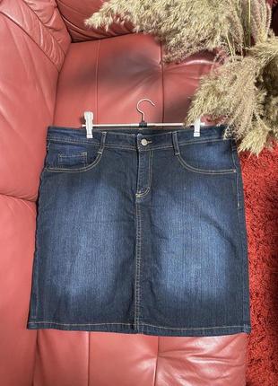 Джинсовая юбка большой размер 💙тягучая юбка приталенная