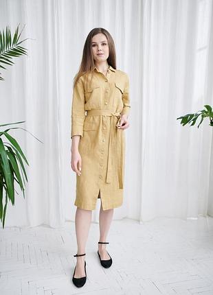 Лляна жіноча сукня vil'ni пескара гірчичний 48