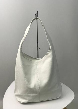 Итальянская белая женская сумка шоппер на плечо из натуральной кожи vera pelle.