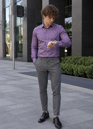 Ted baker чоловіча сорочка з довгим рукавом у фіолетовому кольорі з абстрактним принтом розмір 5 - xl