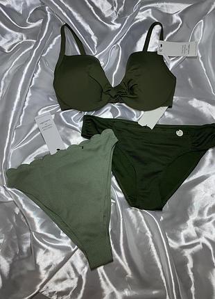 Купальник роздільний збірний 80e s l від hunkemoller luna (deep depths) scallop rio (khaki) high leg (hedge green)