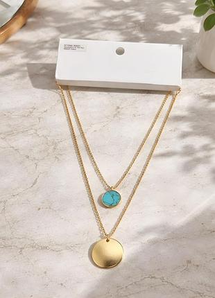 Двошарове кольє h&m з бірюзовим кулоном та глянсовим медальйоном, layered necklace