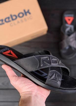 Мужские кожаные шлепанцы reebok crossfit, мужские кожаные сланцы, мужские тапочки для улицы 43