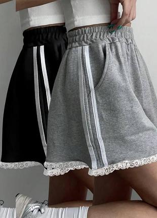 Жіноче шорти oversize двонитка стильні, колір чорний 42-46