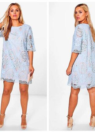 Блакитна нарядна мереживна коротка сукня на випускний вчителю boohoo 20 2xl 3xl
