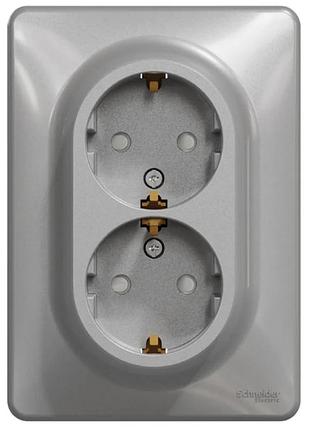 Розетка двойная з/з та шторками schneider sedna design алюминий