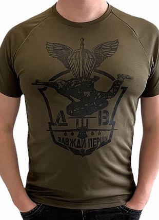 Тактическая военная футболка хаки мужская влагоотводящая повседневная с принтом "дшв" coolmax аntistatic m