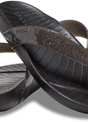 Crocs splash flip жіночі в'єтнамки крокс чорні з глітером w8/38-39/25см. w7/37-38/стопа 23.5-24см