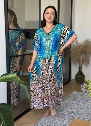 Сукня-туніка леопардовий принт синя plus size