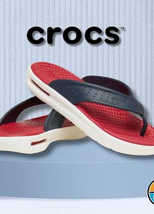 Мужские вьетнамки crocs in motion flip сине-красные, оригинал. м9/42-43/стопа 27см/устілка 27.5см