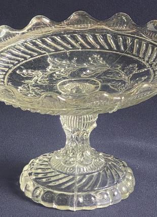 Антикварна ваза-фруктівниця уранового скла, мальцеві заводи 1890-1910 г.