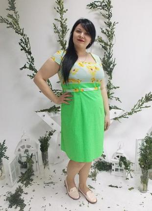 Плаття жіноче літнє комбіноване великих розмірів завдовжки до колін 54