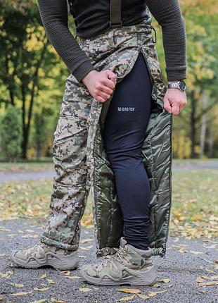 Штани військові з підтяжками на синтепоні (піксель) soft shell та замками по бокам 54