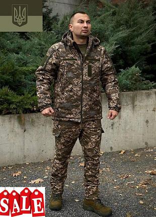 Костюм штани куртка софтшел піксель на підкладці омні хіт не промокає тактичний військовий на флісі піксель чоловічий теплий