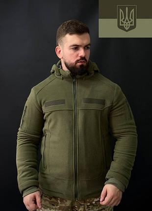 Тактическая флисовая мужская кофта олива с капюшоном куртка военная флисовая кофта теплая олива зимняя 58