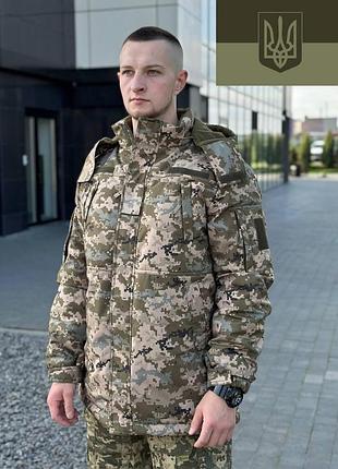 Тактичний теплий втомлений бушлат із капюшоном піксель всу на флісовій підкладці парка піксель куртка 48