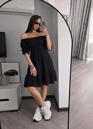 Муслиновое платье с открытыми плечами черный, 50/52