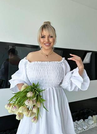 Муслиновое платье со свободным низом білий, 48/54