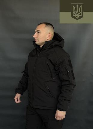 Тактична чоловіча армійська куртка soft shell з утепленням omni-heat чорна з капюшоном тактична зимова поліцейська куртка