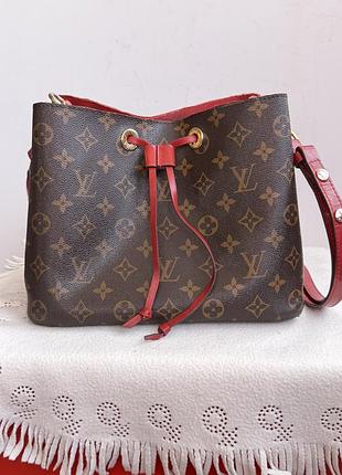 Сумка - ведро louis vuitton neonoe bucket bag mm-оригинальная, с коричневого полотна с монограммным покрытием