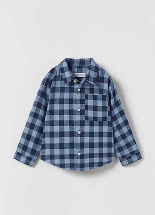 Синя фланелева картата сорочка zara у клітинку тепла