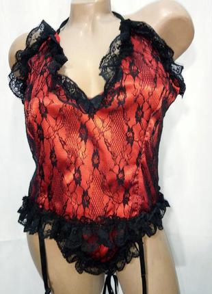Livia corsetti корсет зі стрингами червоний з чорним мереживний р m/l4 фото