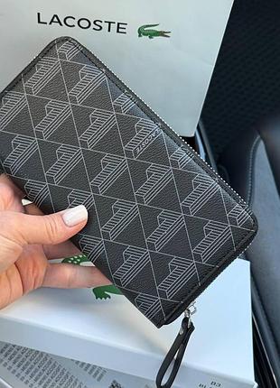 Портмоне lacoste монограмм, мужской кожаный кошелек, кошелек на подарок, мужской клатч, портмоне на молнии