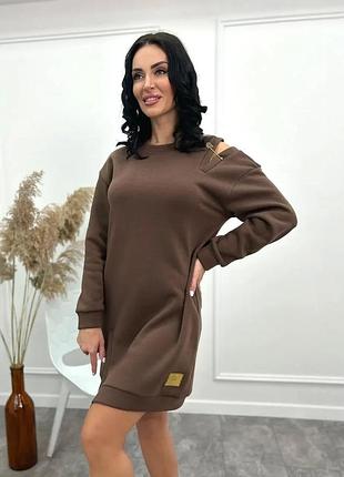 Женское теплое платье 42/44, шоколадный