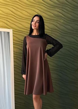 Вечернее платье с прозрачными рукавами "sofira" | норма и батал шоколадный