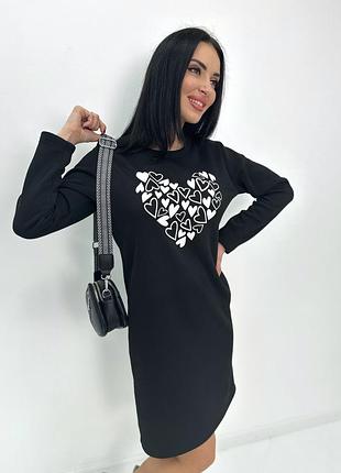 Тепла сукня з принтом "romance" | норма і батал чорний, 46-48