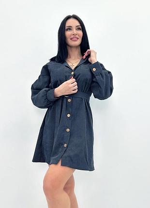 Вельветовое платье с широкими рукавами "margo" | норма графит, 42-44