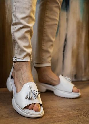 Женские босоножки кожаные летние белые mkrafvt honey 0534 white (40)