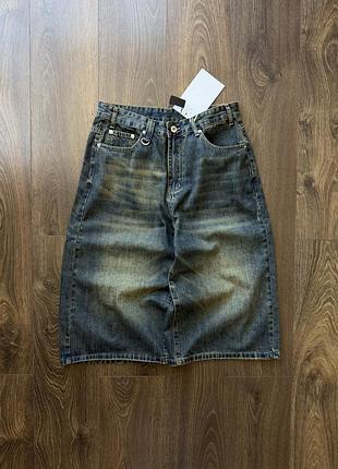 Широкі шорти джинсові super baggy чорні skater бегі y2k sk8 бермуди довгі washed потерті xl