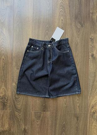 Широкі шорти джинсові super baggy raw сині skater бегі y2k sk8 бермуди довгі washed потерті l