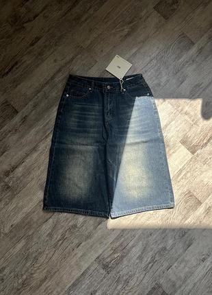 Широкие шорты baggy синие skater бегги y2k sk8 washed потертые бермуды длинные