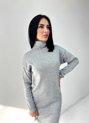 Теплое ангоровое платье миди с высоким воротником "amina" | норма серый, 42-44
