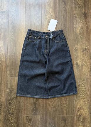 Широкі шорти джинсові super baggy raw сині skater бегі y2k sk8 бермуди довгі washed потерті l