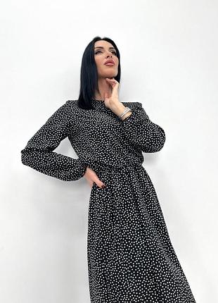 Жіноча сукня в горошок з довгим рукавом "virginia" | норма і батал чорний, 50-52