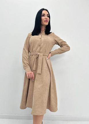 Вельветовое платье миди "ofelia" | норма и батал бежевый, 42-44