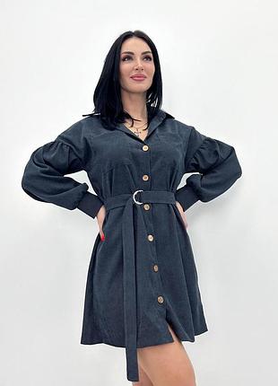 Вельветовое платье с широкими рукавами "margo" | норма графит, 46-48