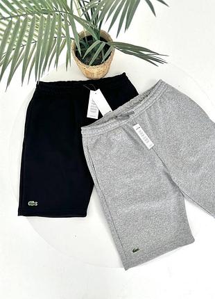 Мужские трикотажные шорты lacoste - спортивные шорты лакост с логотипом (черные, серые) черный, xl