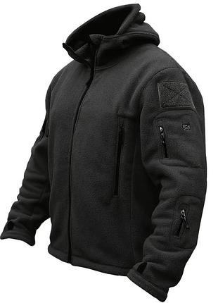 Тактическая флисовая кофта мужская флиска с капюшоном черная black l
