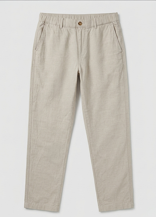 Мужские брюки с льном uniqlo / летние легкие бежевые брюки на резинке / юники-