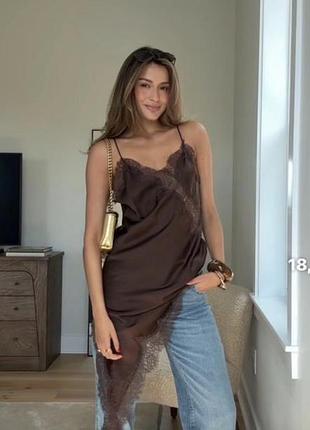 Женское атласное платье с кружевом s-l в разных цветах l, молочный