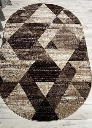 Килим овальний 0.5 х 0.8 м бежево-коричневий із коротким ворсом espresso beige / vizon 01182a
