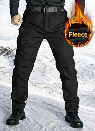 Мужские флисовые теплые тактические брюки-карго black xxxl