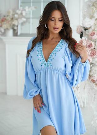 Сукня жіноча з вишивкою креп-жатка s m l xl, плаття жіноче з вишивкою 42 44 46 48