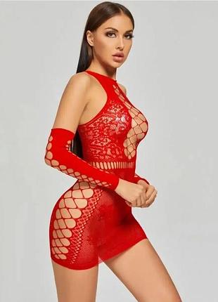 Клубное платье романтическое мини с нарукавниками однотонное красное xs-l