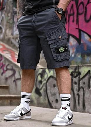 Шорти-карго чоловічі stone island grey! мужские шорты-карго stone island! шорты мужские летние серые карго! материал стрейч-коттон! размеры 30-38!